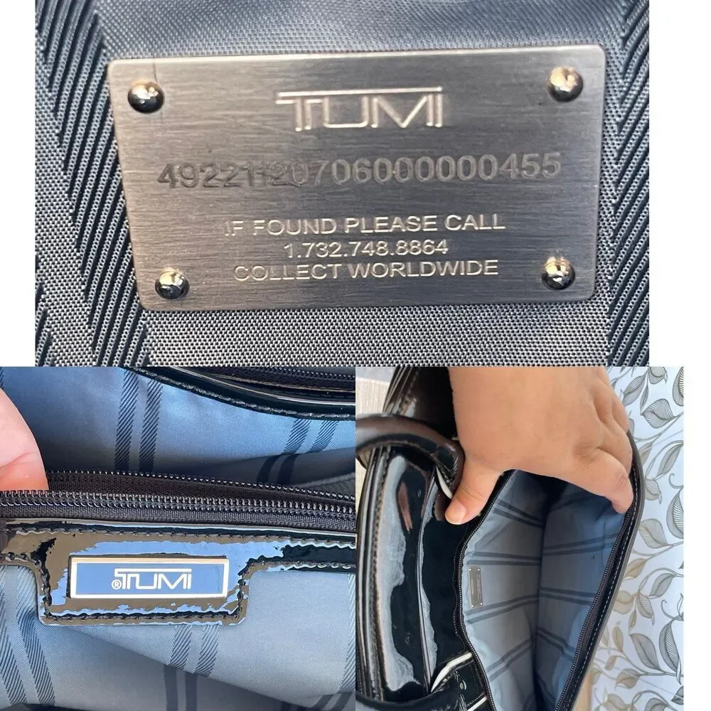 Tumi Black Patent Leather Laptop Briefcase Bag Wave Quilted Retro Whimsigoth Y2K